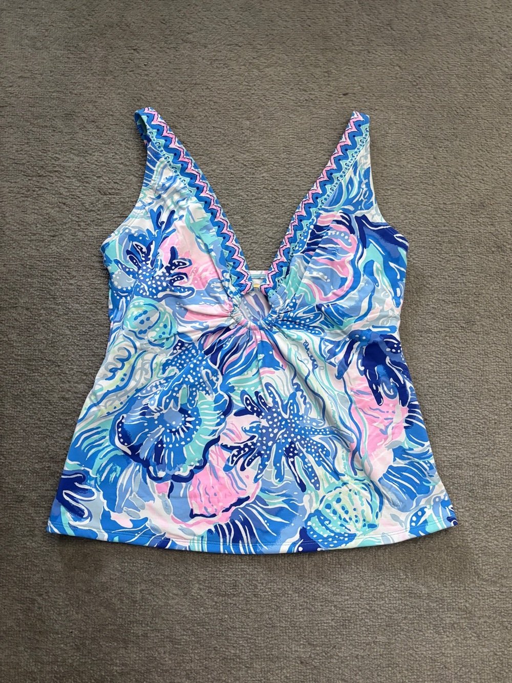 Lilly Pulitzer Brenta Tankini Swimsuit Top Shade Seekers Pink Blue Print - Picture 2 of 11